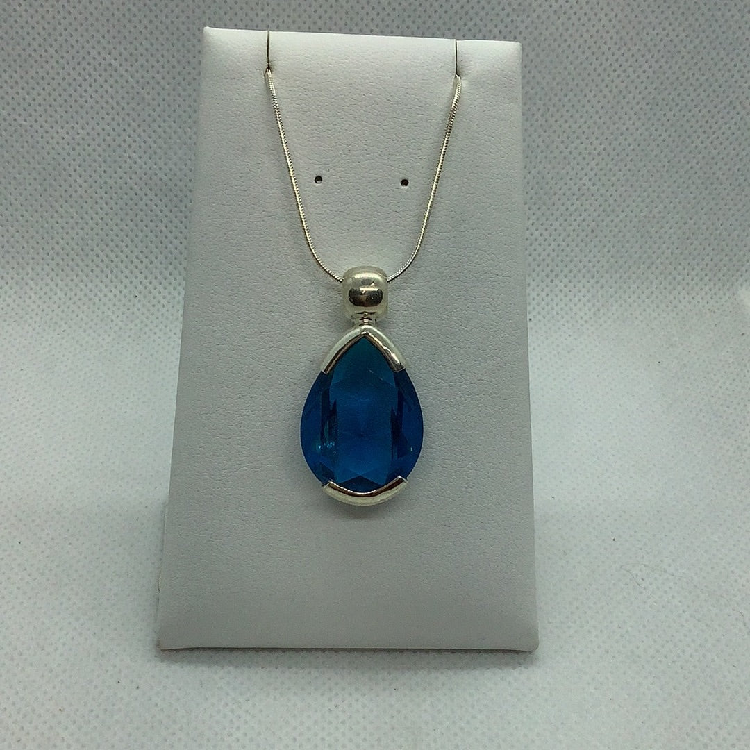 Sterling necklace w/blue drop pendant