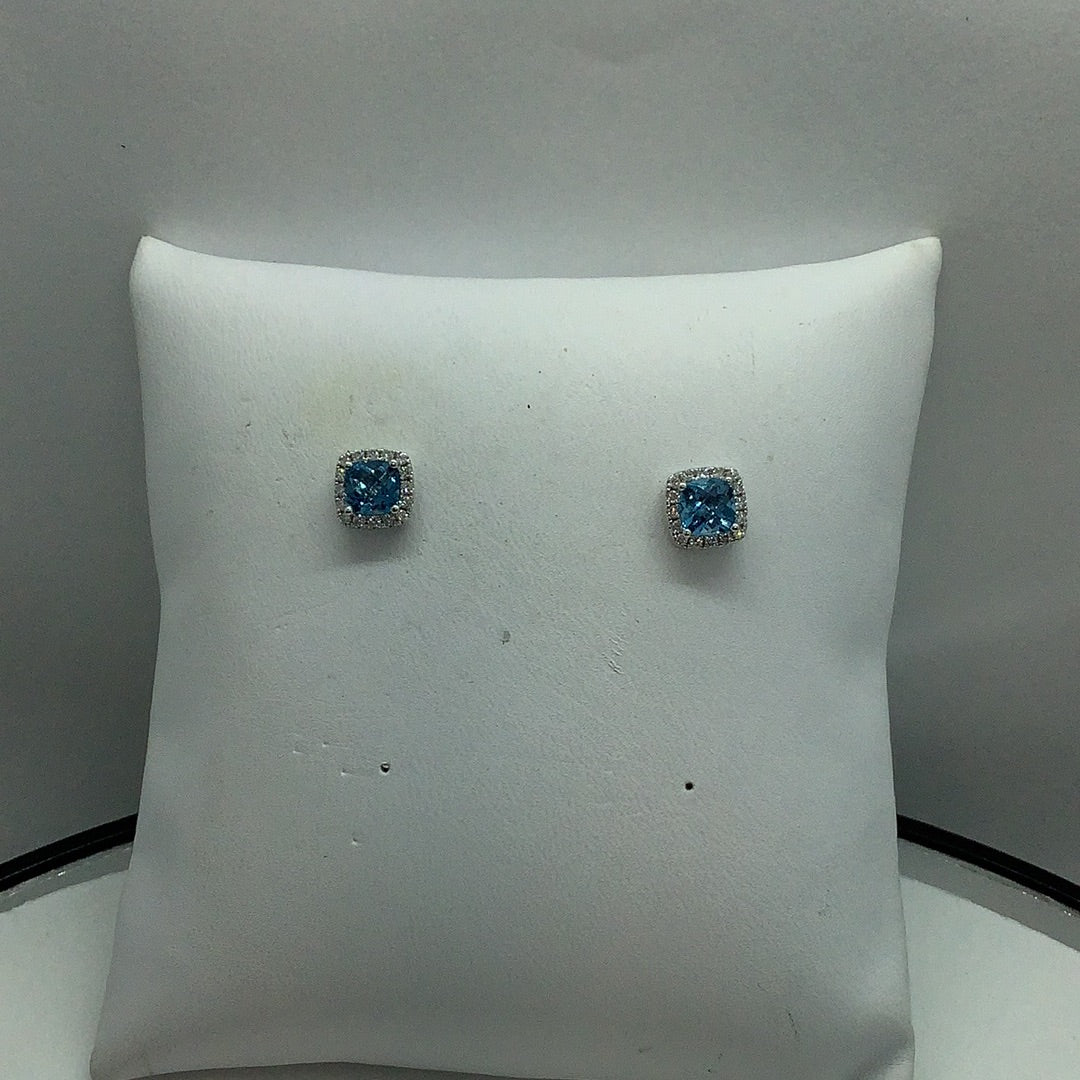 Blue topaz w/diamond halo earrings