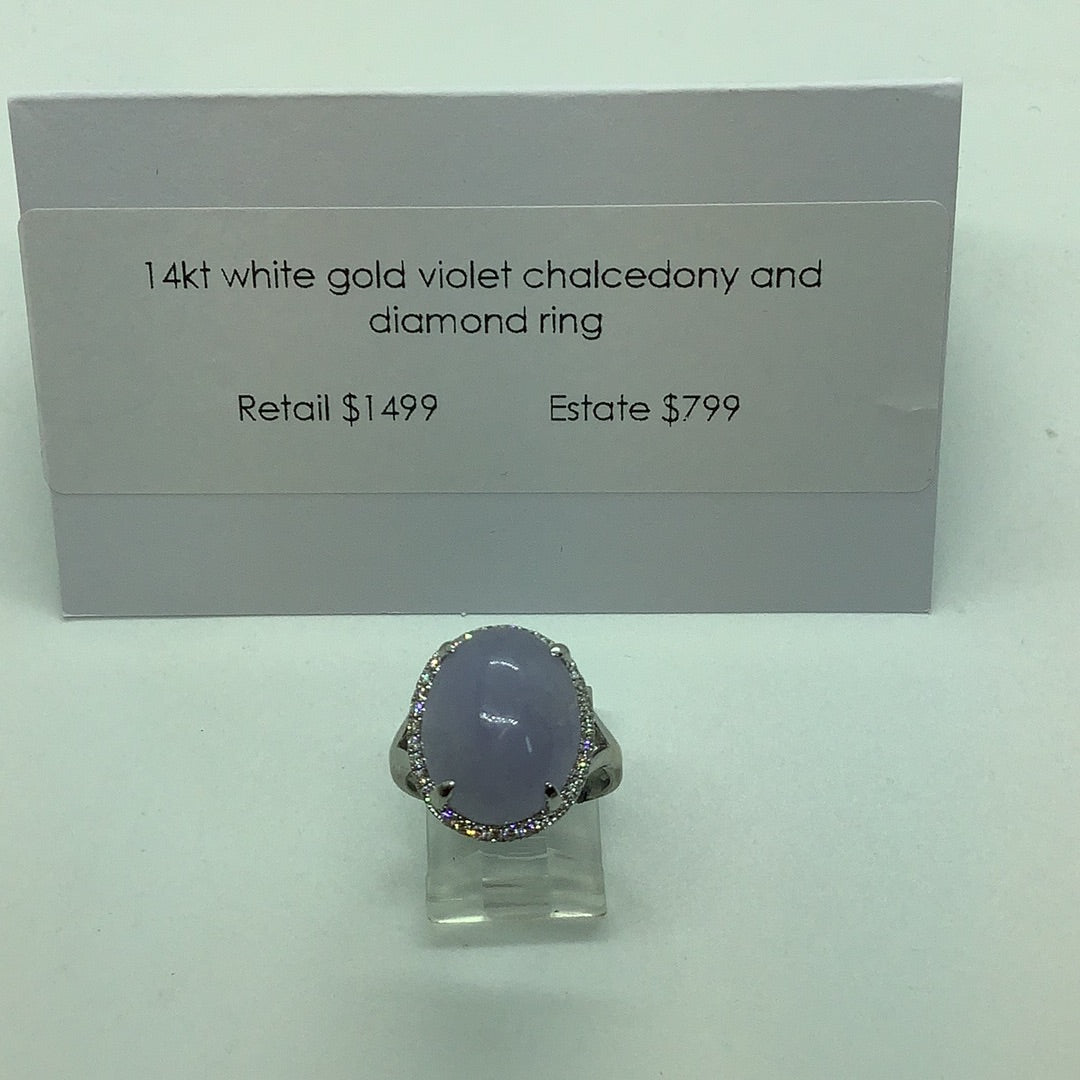 Violet chalcedony and diamond ring
