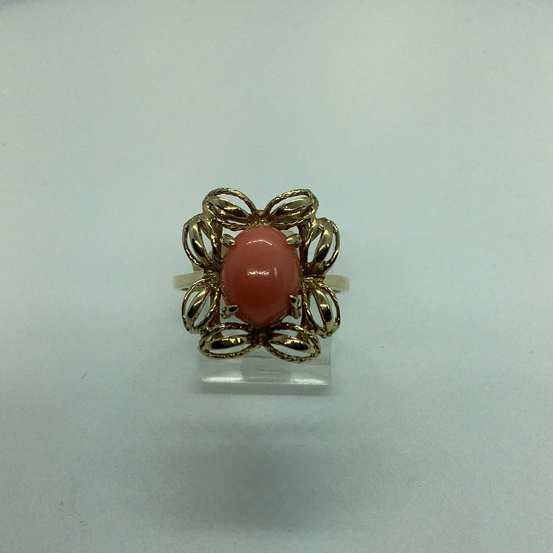 Coral cabochon ring