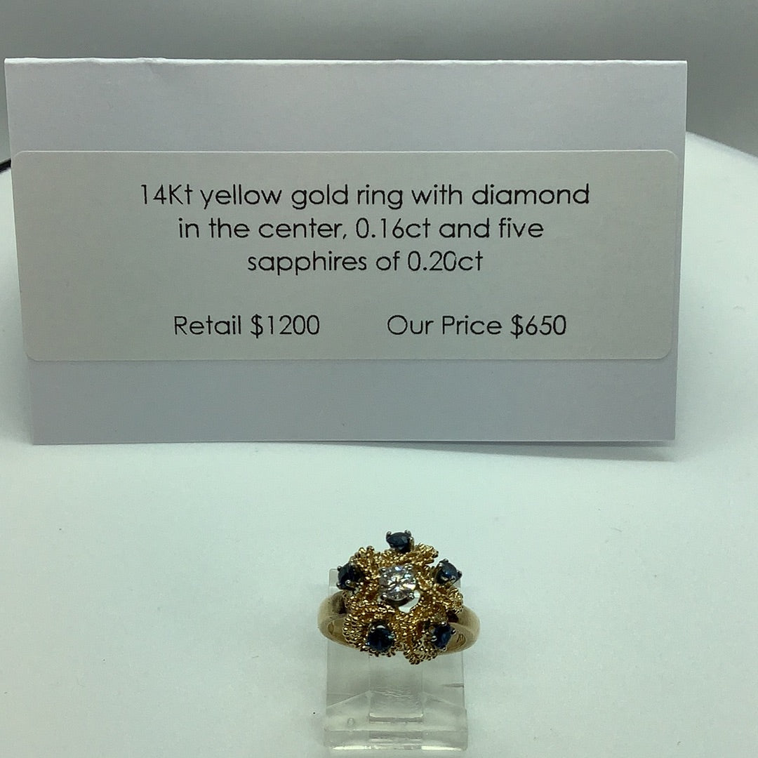 Diamond and sapphire ring