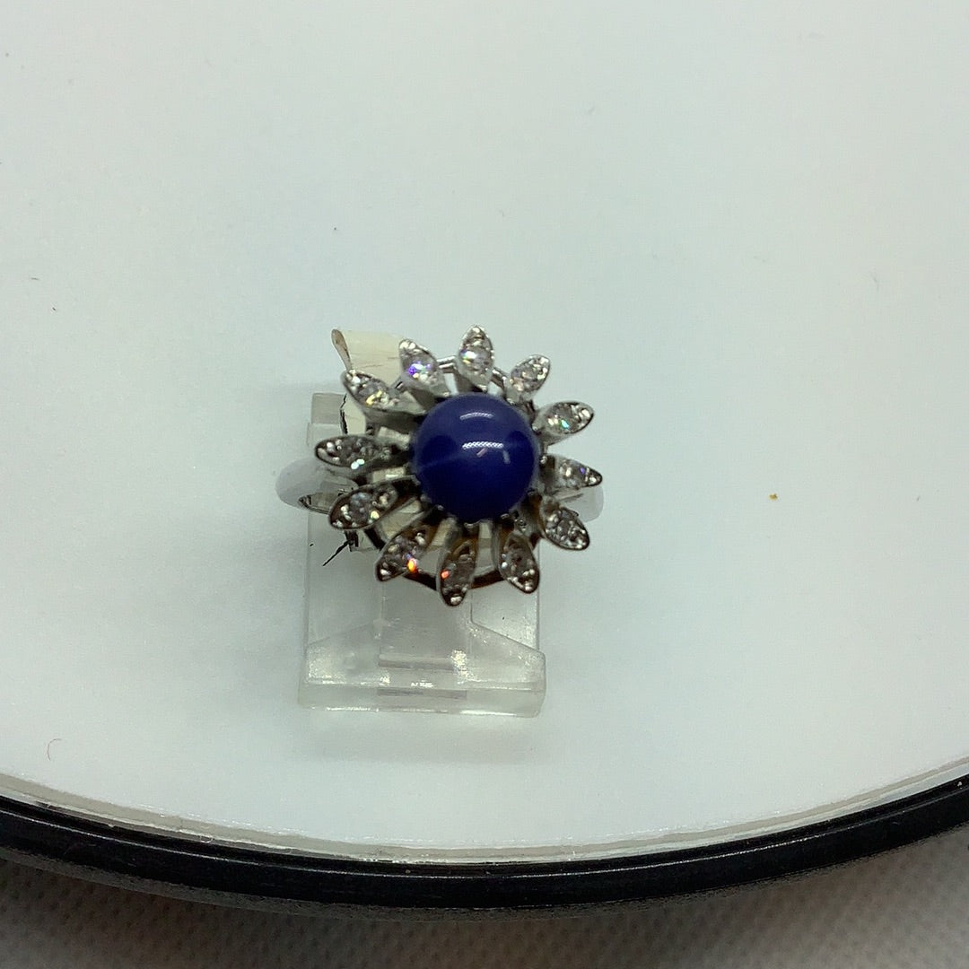 Blue star sapphire and diamond ring