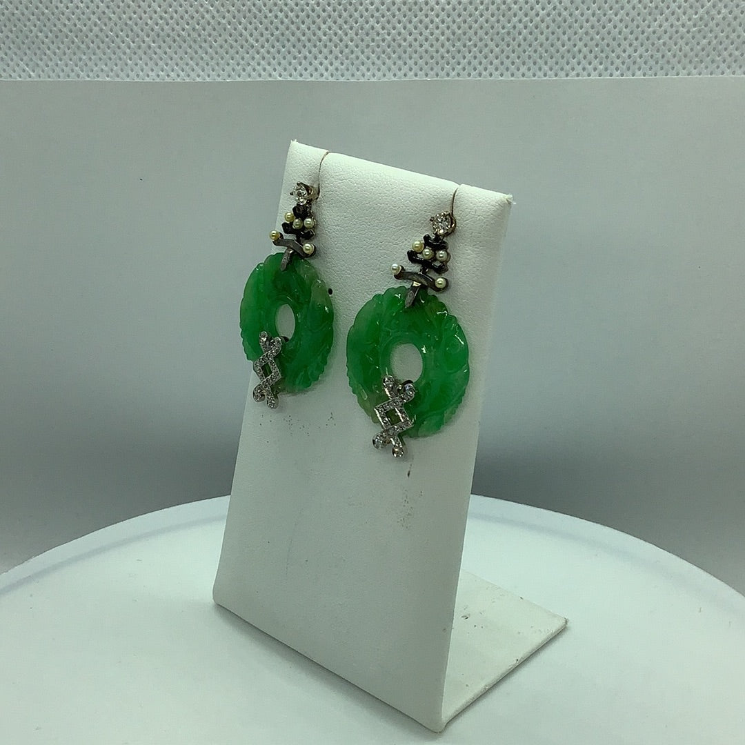 Jadeite pearl and diamond earrings