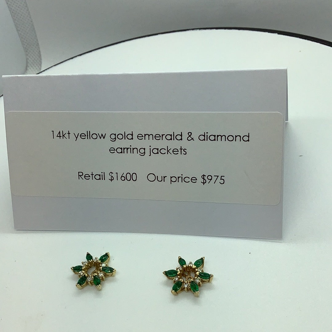 Diamond and emerald earring jackets