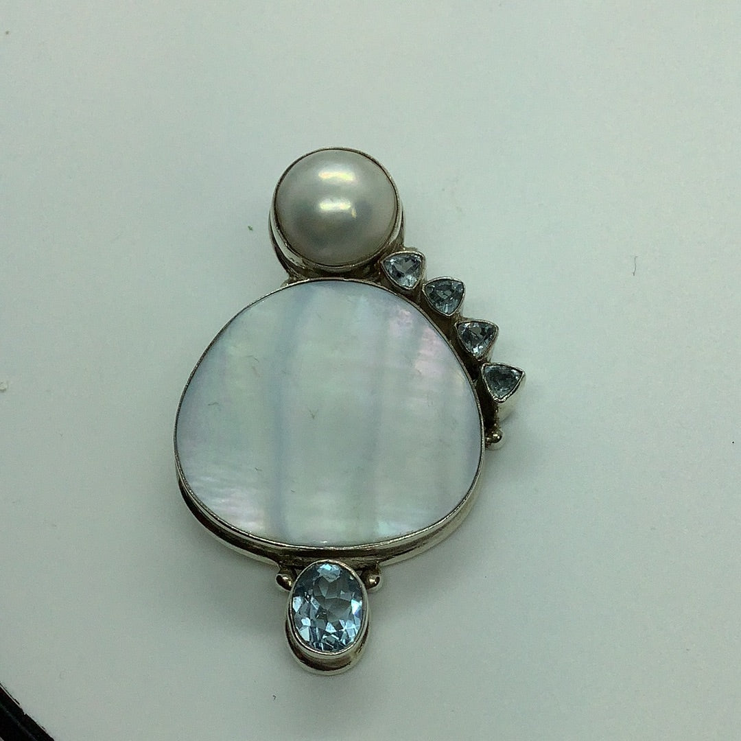 Sterling Pearl and topaz pendant