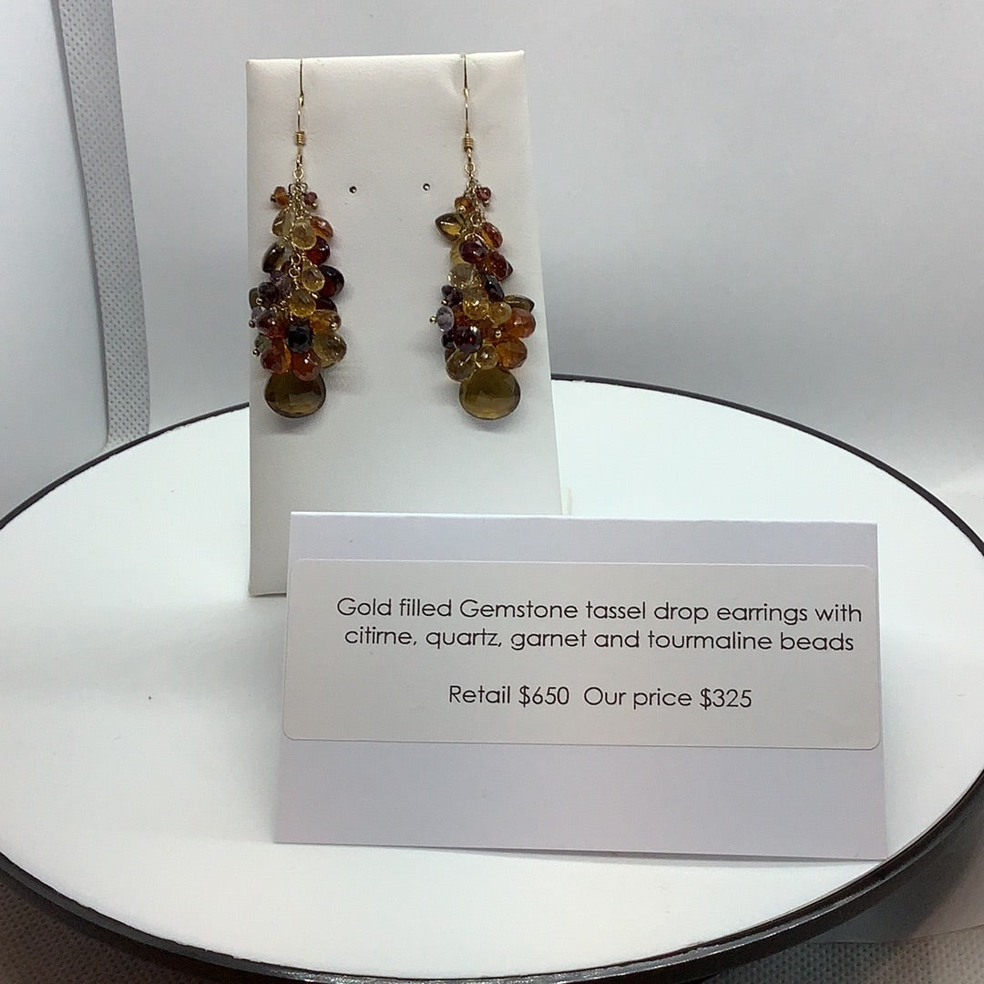 Gemstone tassel drop earrings