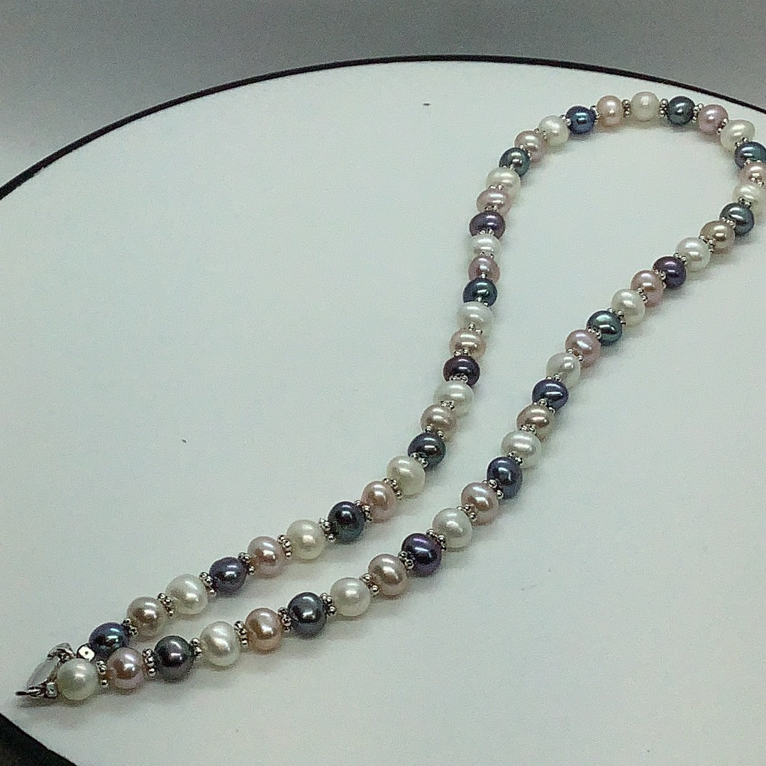 Multi color dyed cultured pearl strand