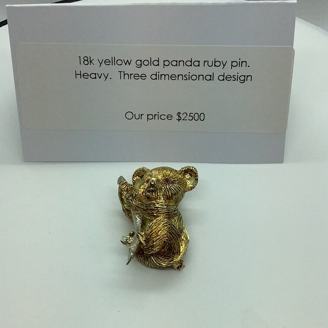 18 kt Panda and Ruby pin