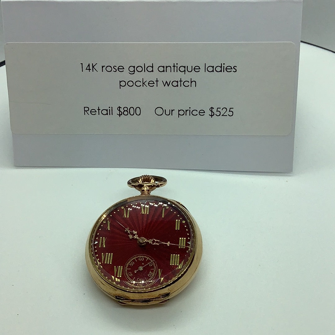 Antique ladies pocket watch, 14 kt