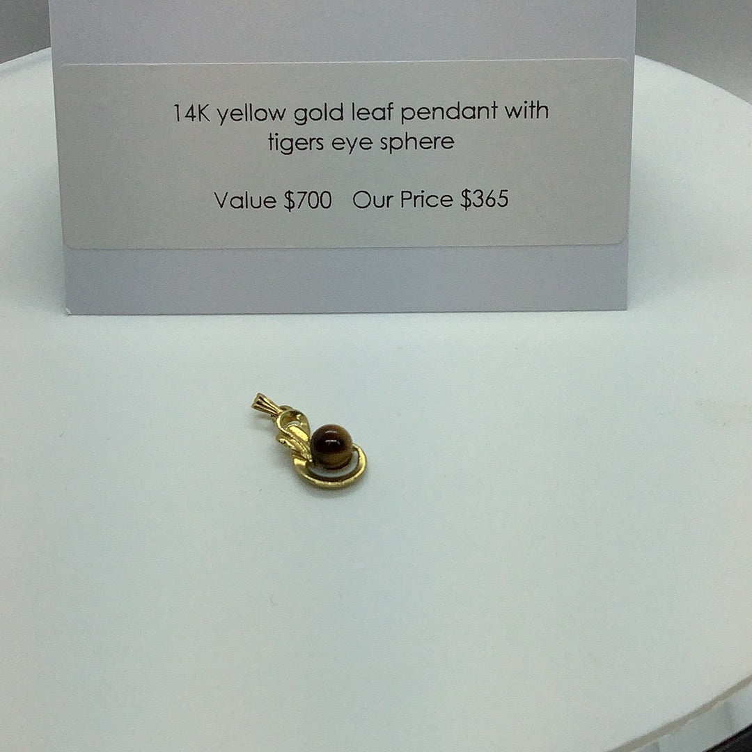 Tigers eye gold leaf pendant