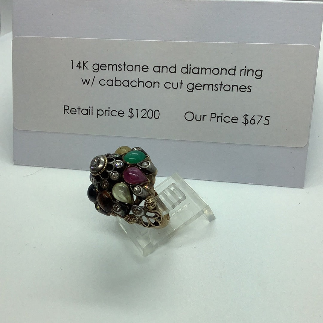 Diamond and gemstone ring