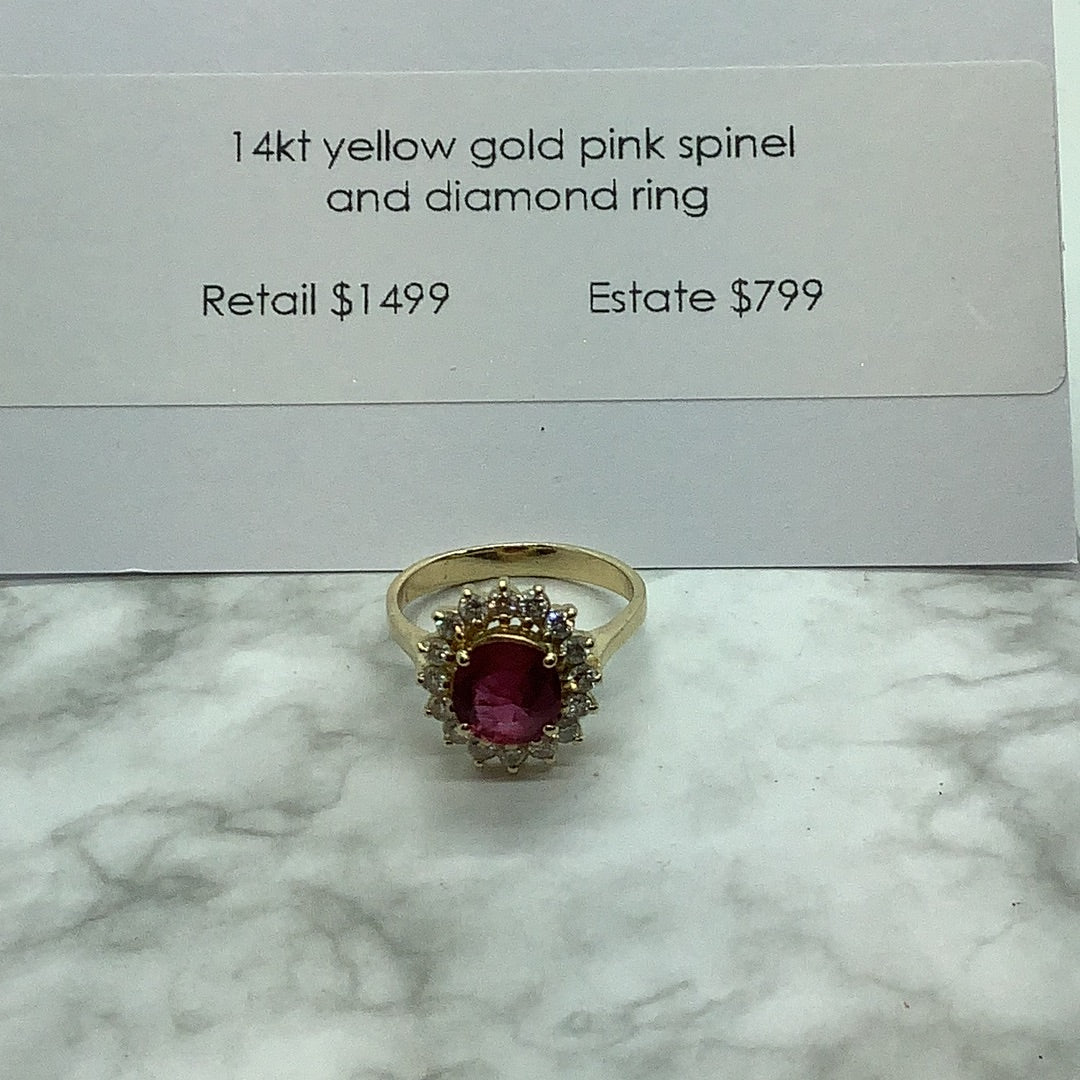 Pink spinel and diamond ring