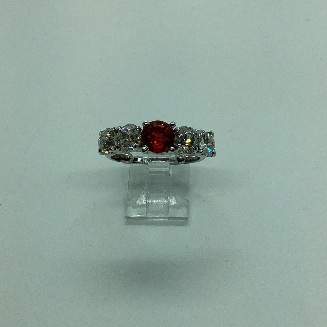 Diamond and fire opal ring