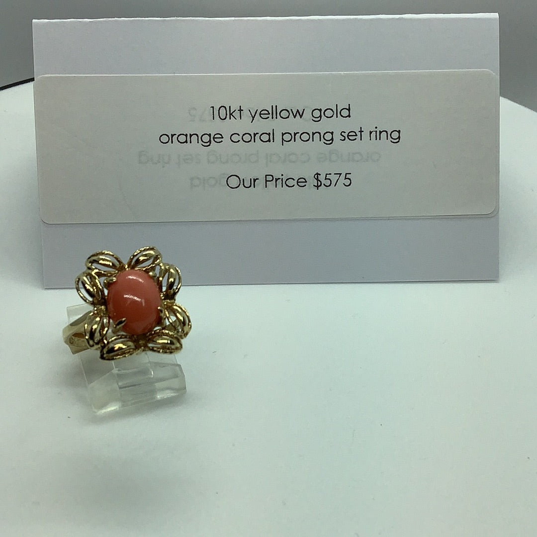 Coral cabochon ring