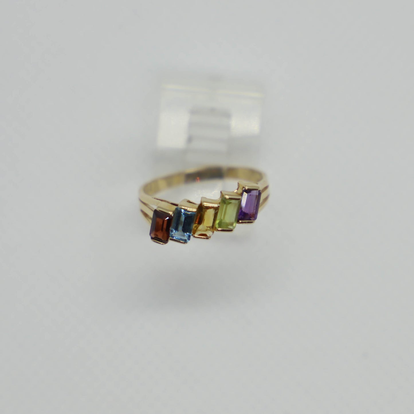 Yellow gold multi colored gemstone ring