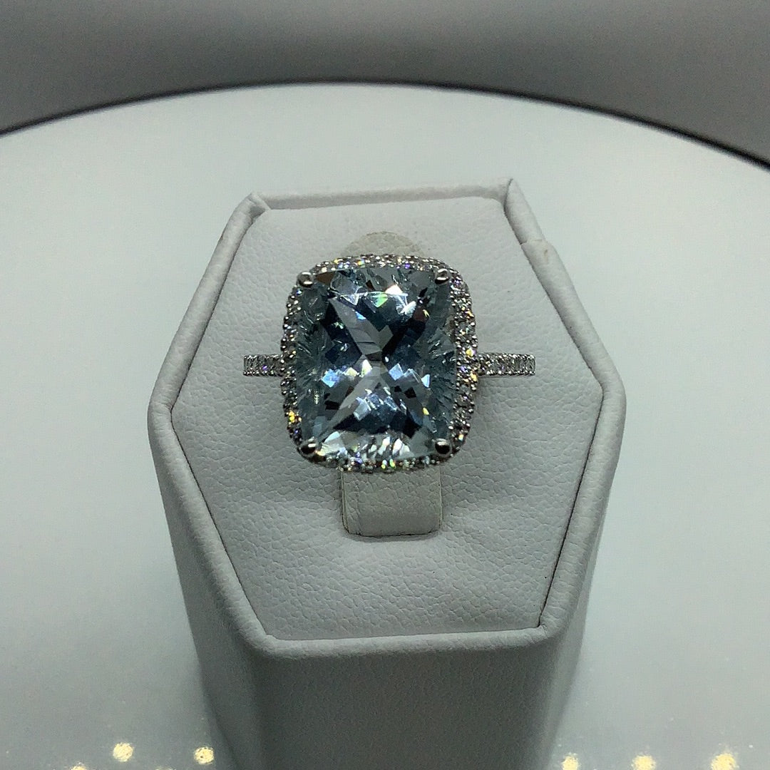 Aquamarine and diamond ring