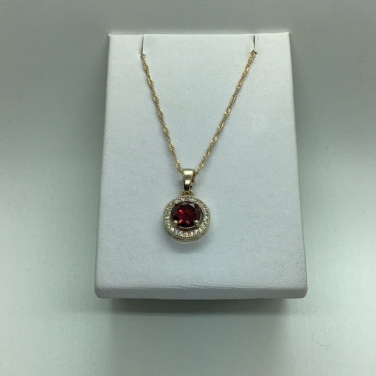 Garnet toned crystal halo Pendant necklace