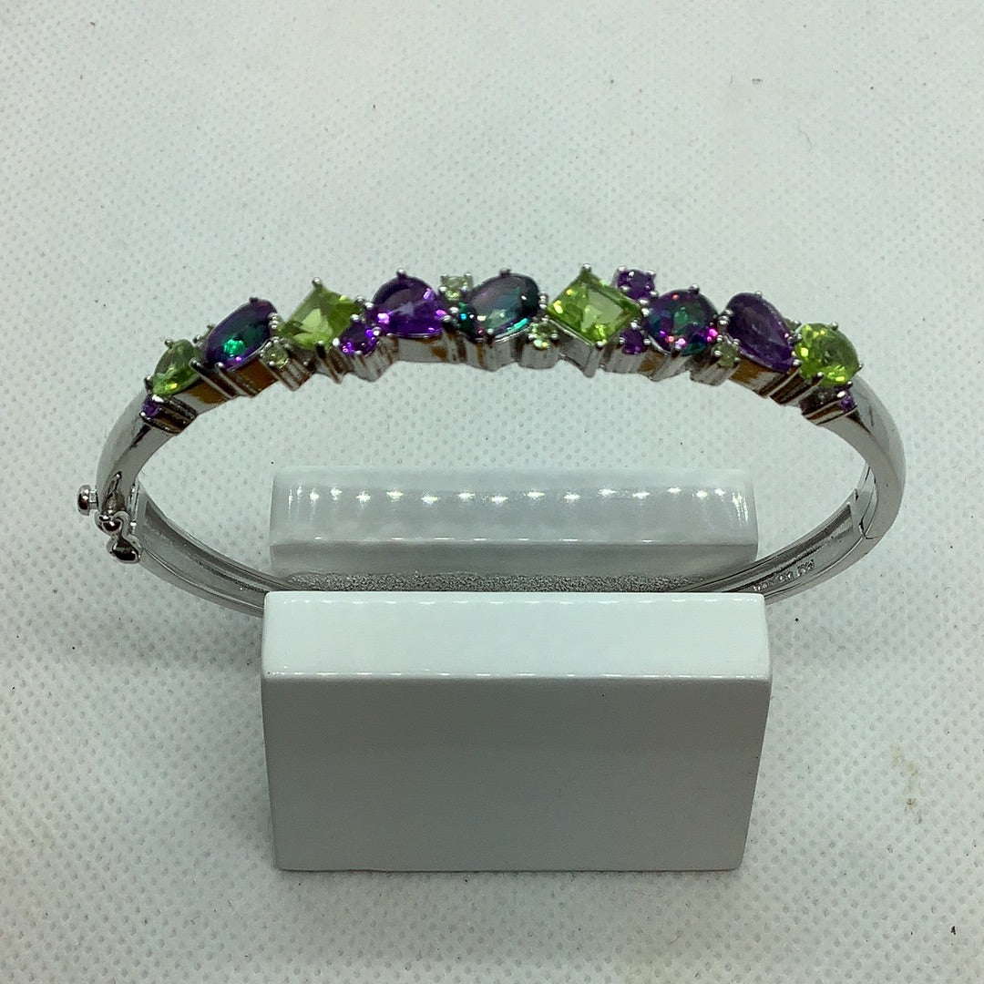 Gemstone and sterling bangle bracelet