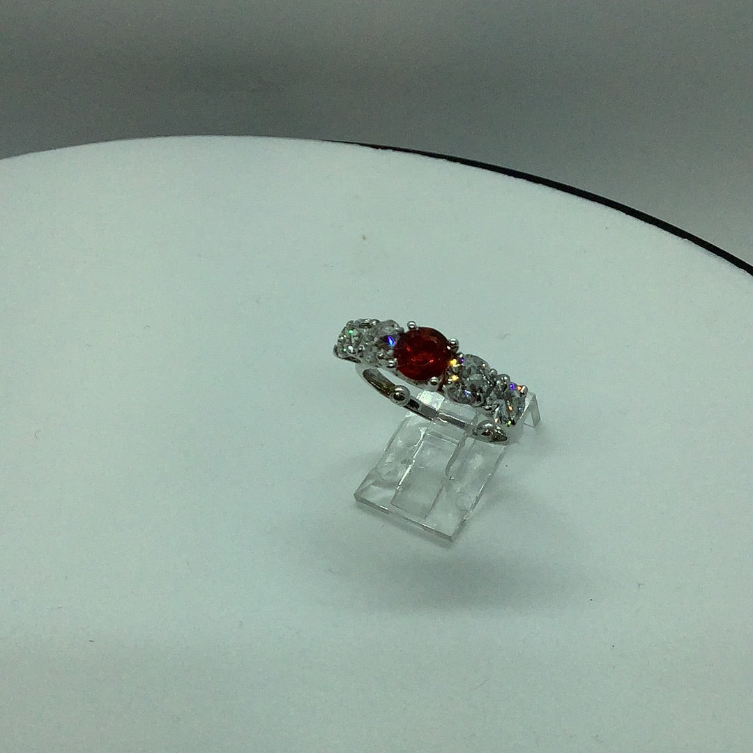 Diamond and fire opal ring