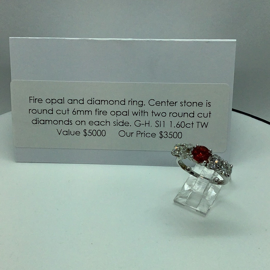 Diamond and fire opal ring