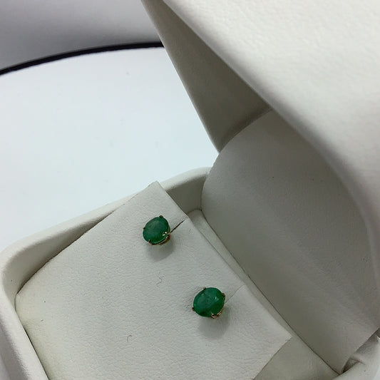 Green emerald stud earrings