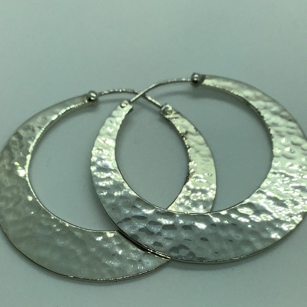 Hammered sterling hoop earrings