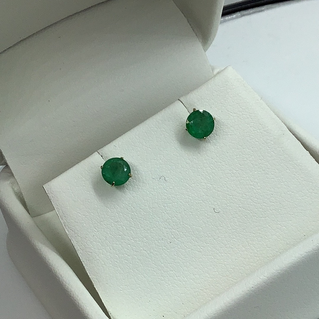 Green emerald stud earrings