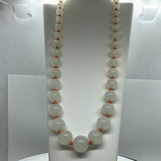 Coral and quartz beaded necklace