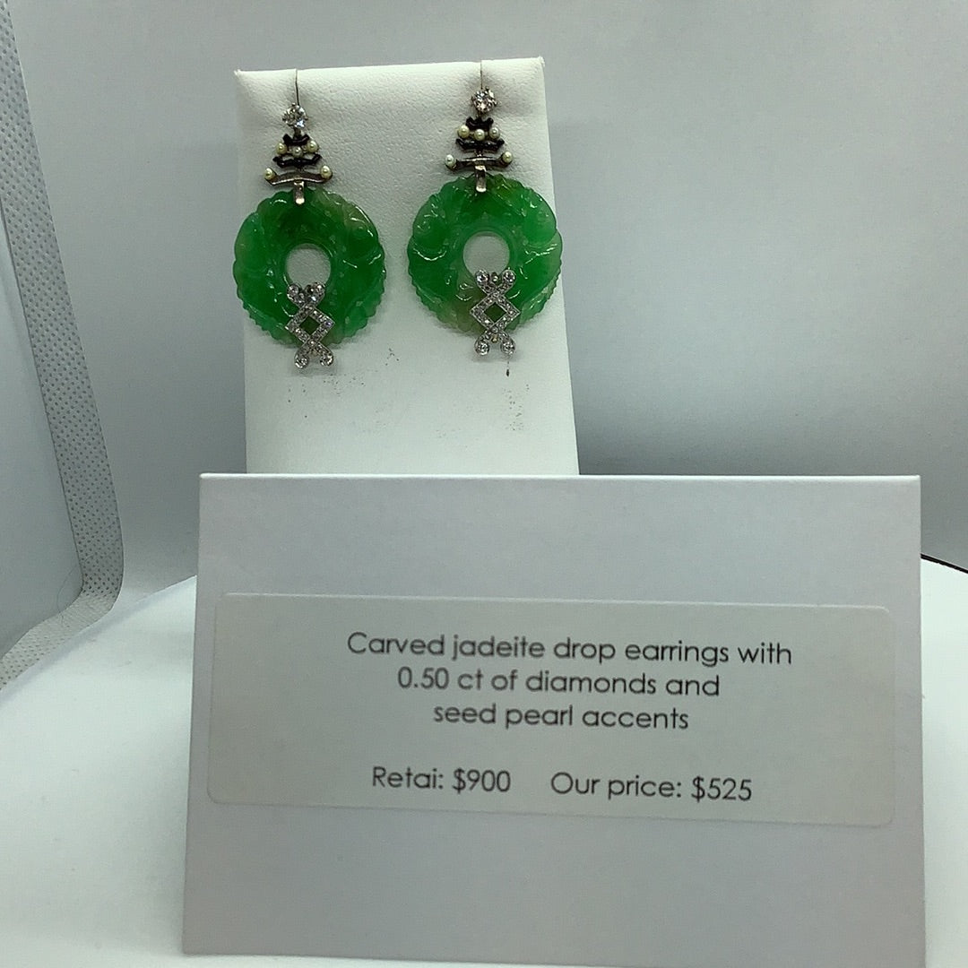 Jadeite pearl and diamond earrings