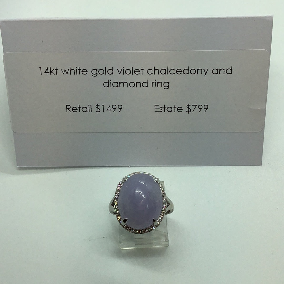 Violet chalcedony and diamond ring