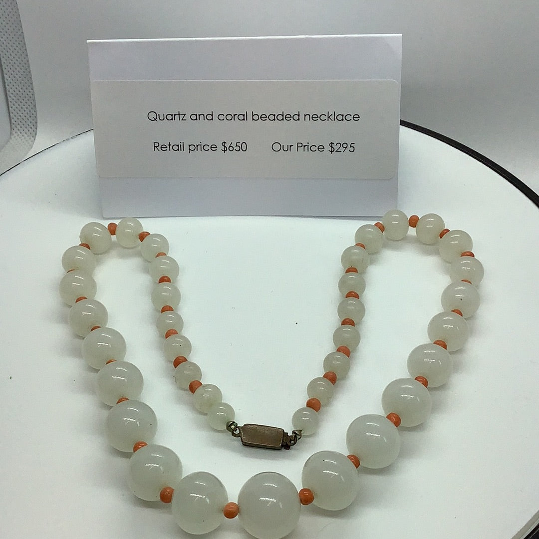 Coral and quartz beaded necklace