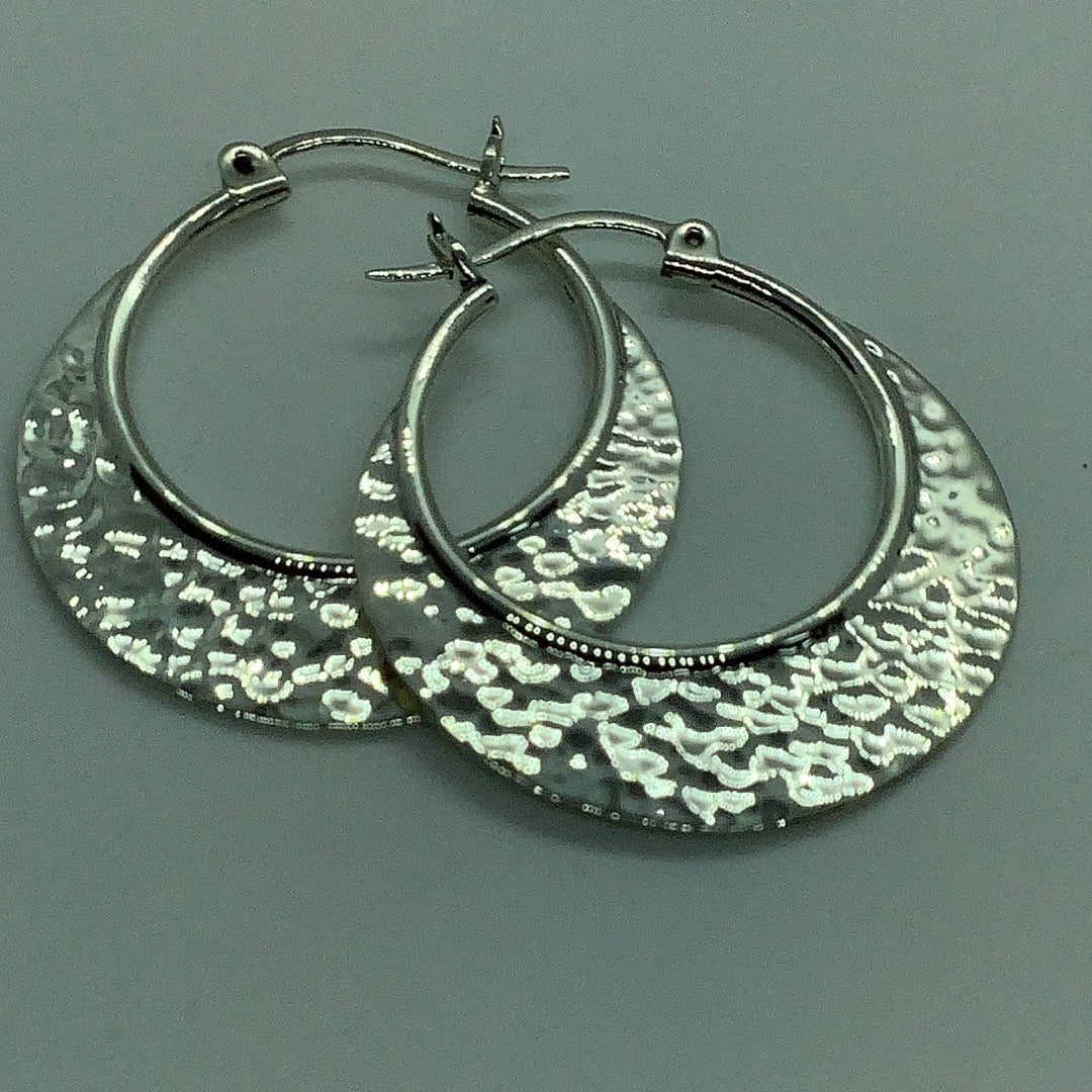 Hammered sterling hoop earrings