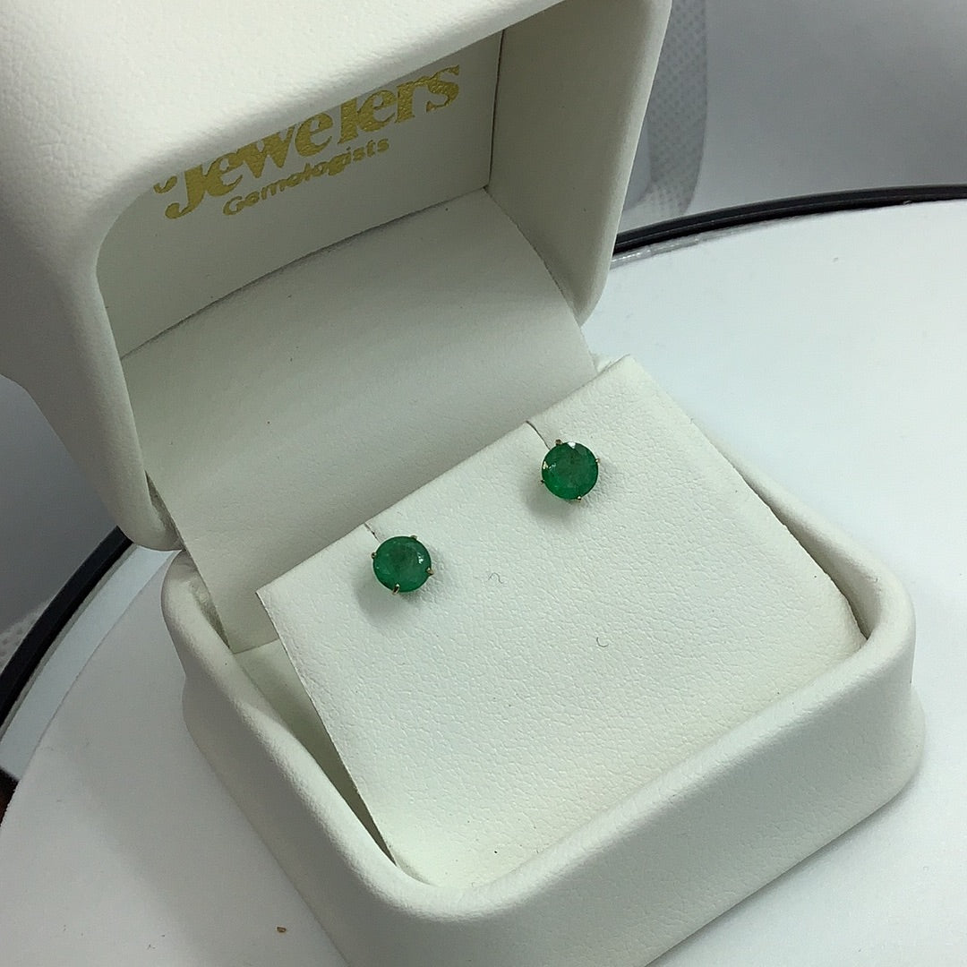 Green emerald stud earrings
