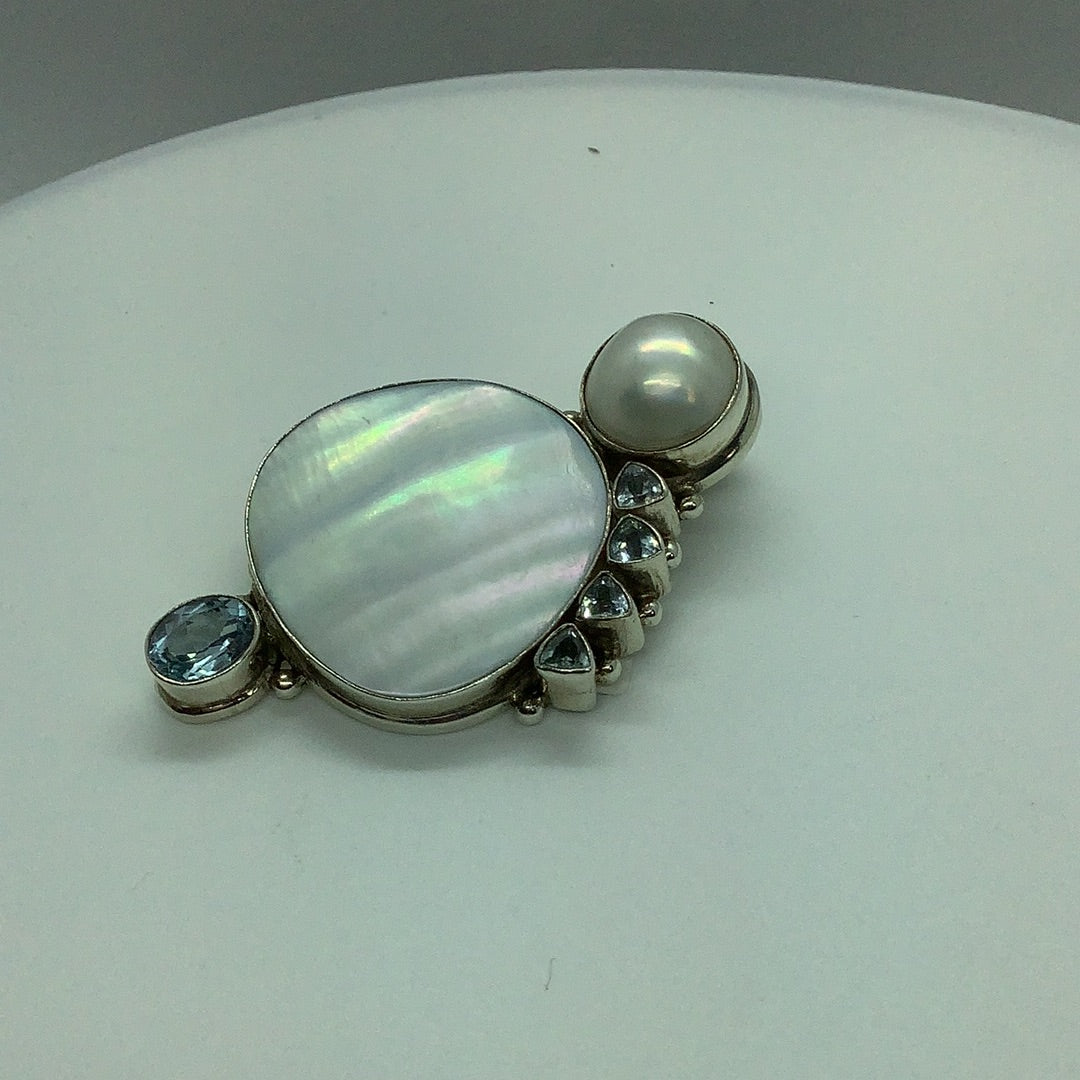 Sterling Pearl and topaz pendant