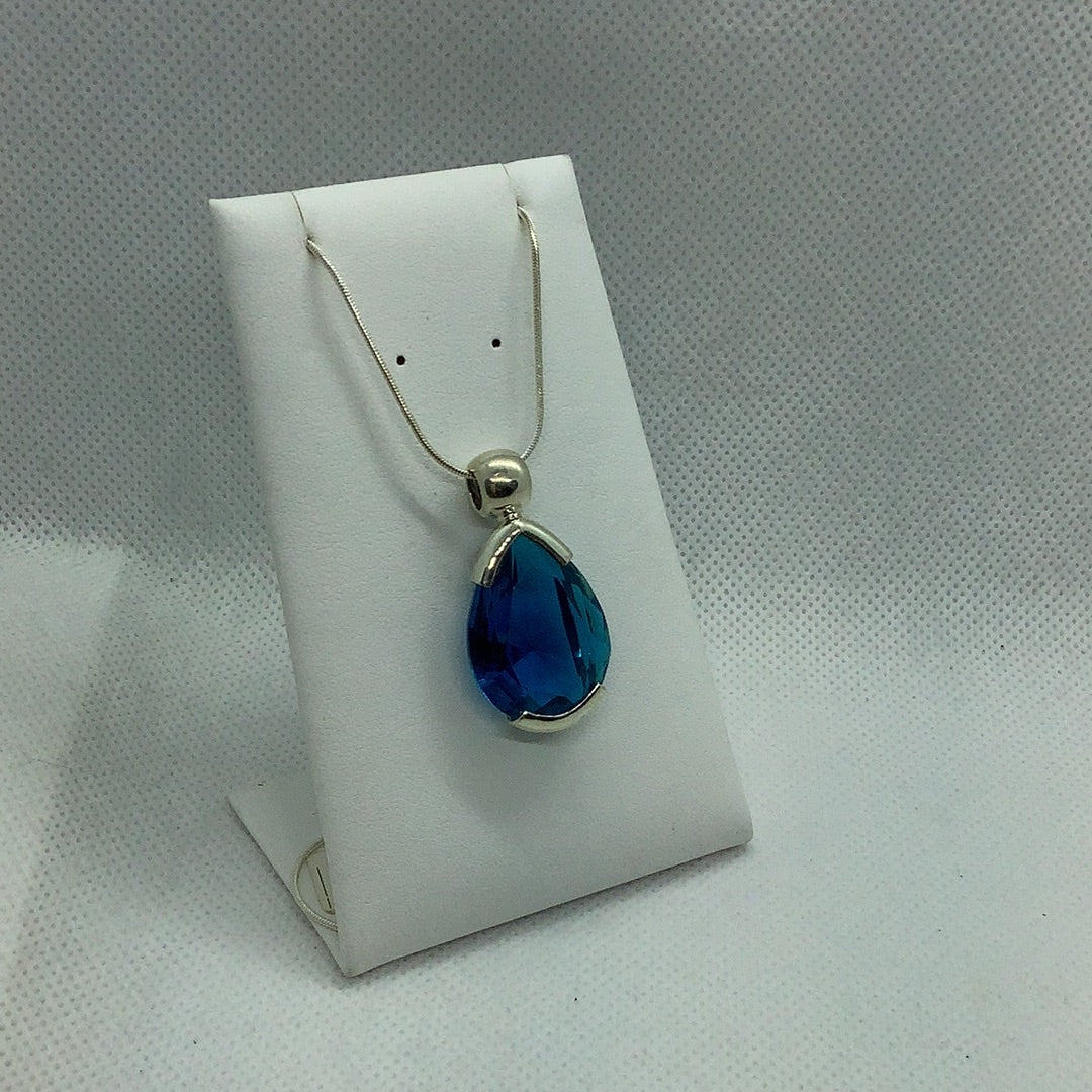 Sterling necklace w/blue drop pendant