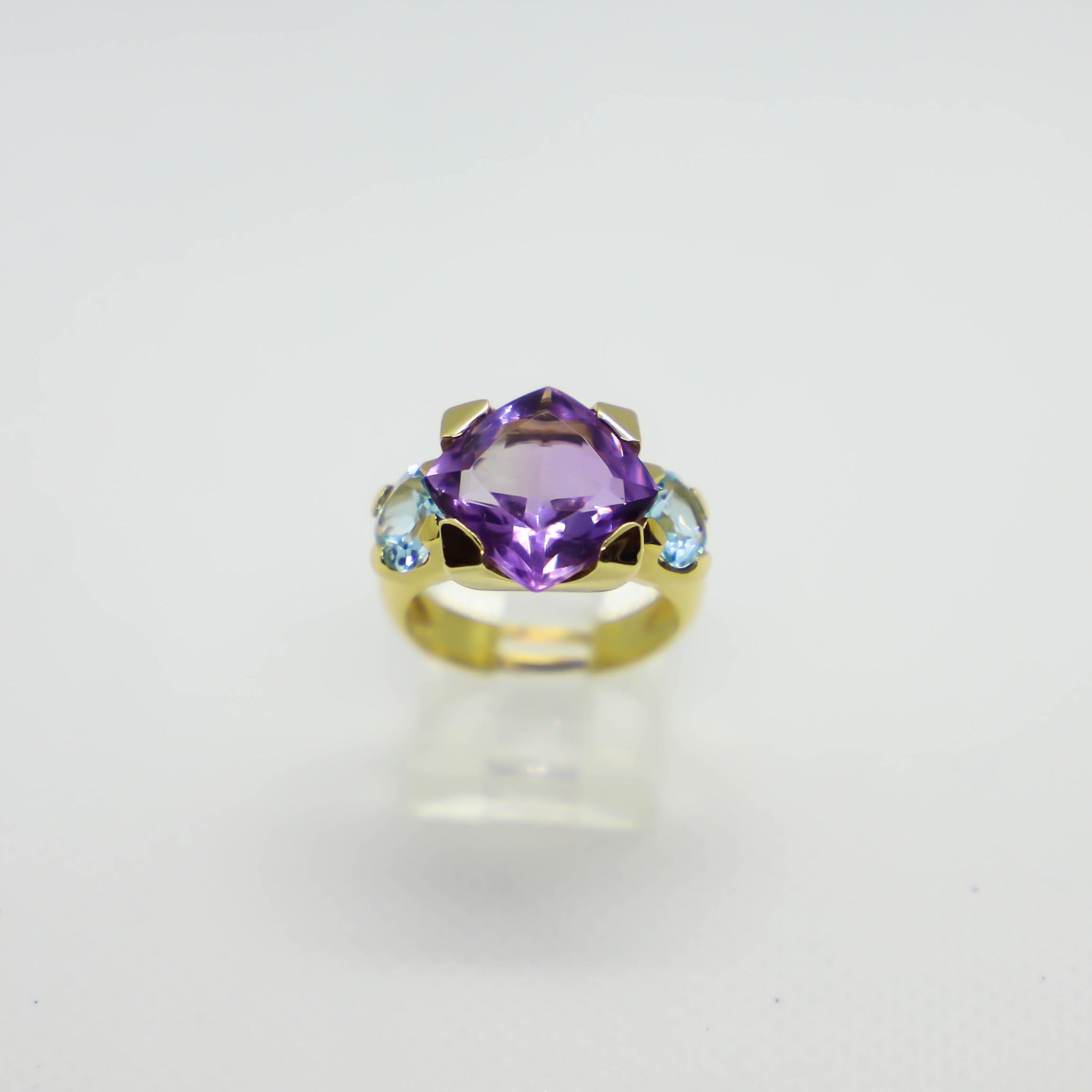 14K YELLOW GOLD EFFY DIAMOND BLUE TOPAZ AMETHYST & CITRINE BYPASS RING SIZE  7 | eBay