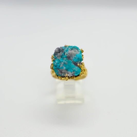 Yellow gold rough turquoise ring