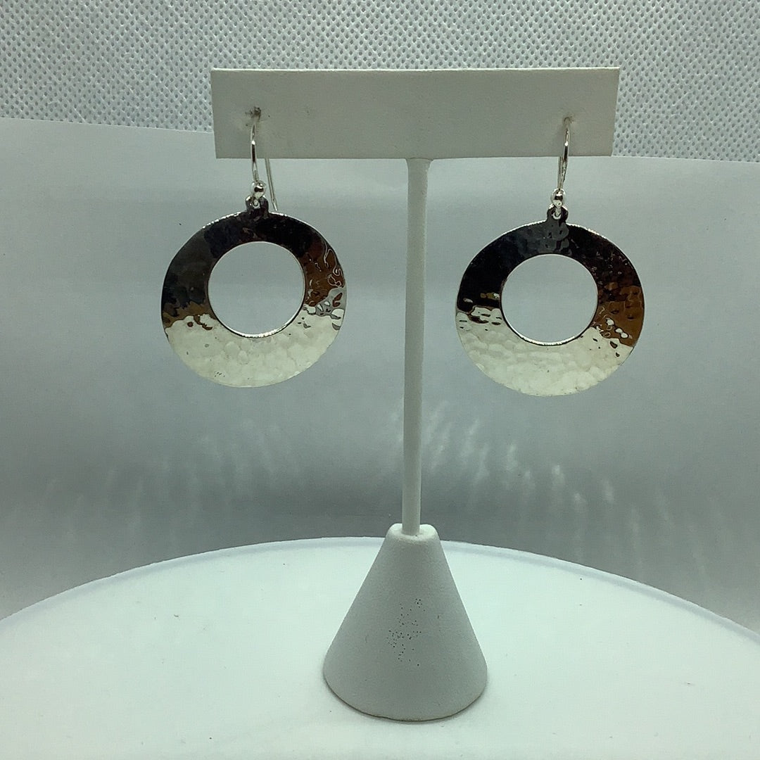 Sterling silver hammered circle earrings